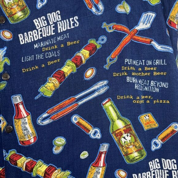 Big Dogs Blue Mens Barbeque Button Front Shirt Large Tropical All Over Print VTG - Picture 3 of 8